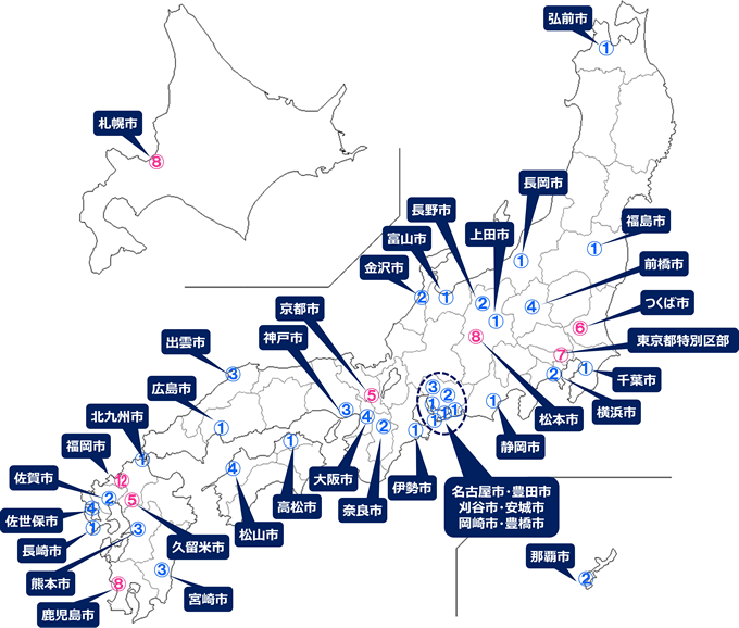 図3：12あるランキングのいずれかで10位以内に入った都市