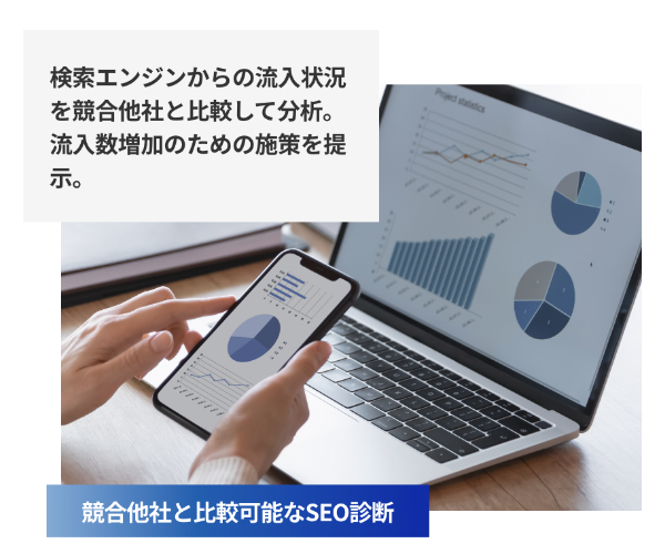 検索エンジンからの流入状況を競合他社と比較して分析。流入数増加のための施策を提示。